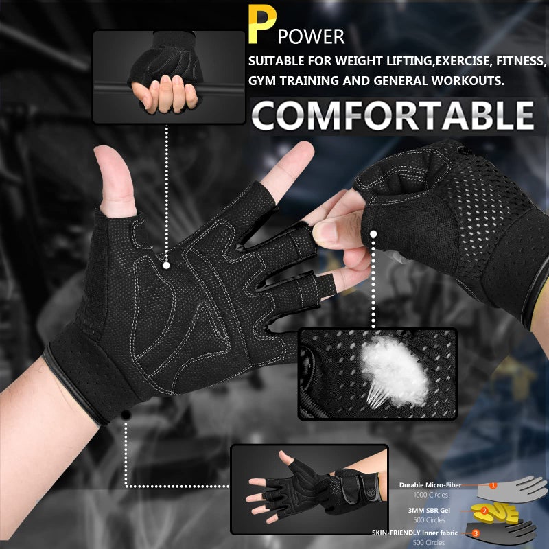 MOREOK Workout Gloves Padded Weight Lifting Gym Fitness Gloves for Men/Women Black-S - Image 5